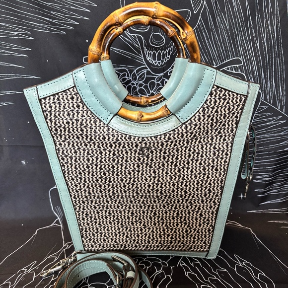 Eric Javits Blue Bamboo Handle Purse - Picture 1 of 5